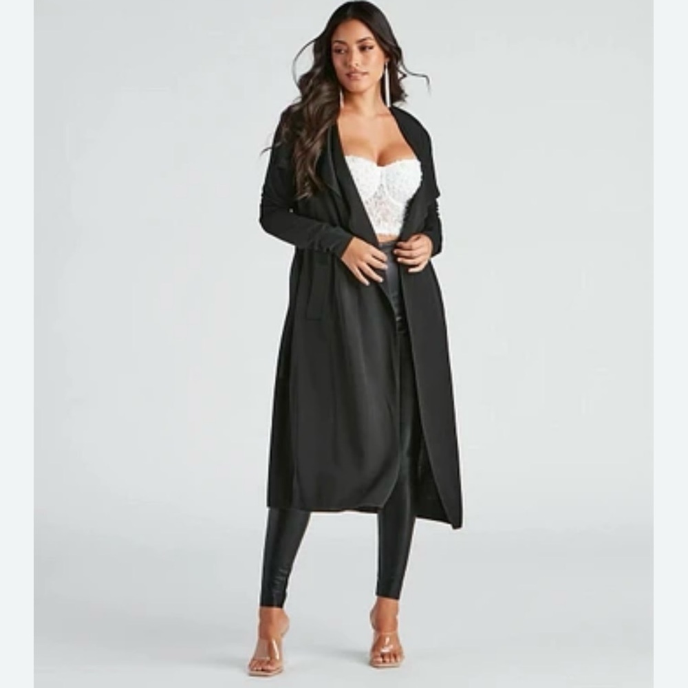 Windsor Black Waterfall Cover Trench Coat - Size Small